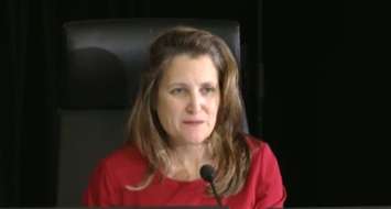 (Screen shot of Deputy Prime Minister Chrystia Freeland at the Public Order Emergency Commission on November 24, 2022.)