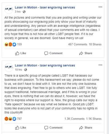 Facebook posts made by London company Laser in Motion. (Photo screen-captured from Facebook)