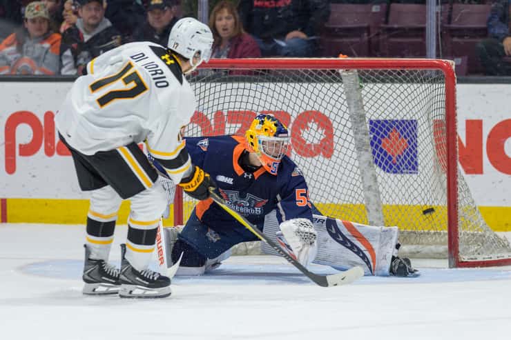 Flint Firebirds at Sarnia Sting, November 30, 2025. Photo by Metcalfe Photography. 
