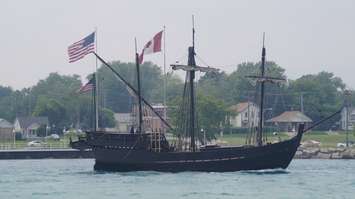 Columbus replica ships pass underneath the Blue Water Bridge June 30, 2015 (BlackburnNews.com Photo by Briana Carnegie)