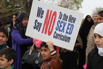 Protesters demonstrate against Ontario's new sex education curriculum May 5, 2015.  (Photo by Adelle Loiselle)