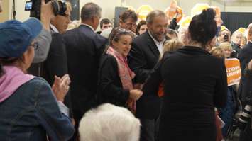 NDP leader Tom Mulcair addresses crowd of 1,000 at Dante Club. October 4, 2015 (BlackburnNews.com Photo by Briana Carnegie)