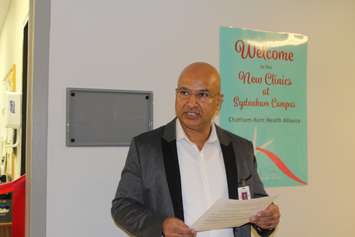 CKHA Chief of Staff Dr. Pervez Faruqi at ribbon cutting ceremony for new specialist clinics. October 18, 2017. (Photo by Sarah Cowan Blackburn News Chatham-Kent). 
