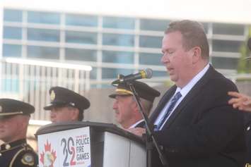 TWEPI President and CEO Gordon Orr at the opening ceremonies of the 2022 CanAm Police Fire Games at Riverfront Festival Plaza, July 26, 2022. Photo by Mark Brown/WindsorNewsToday.ca.