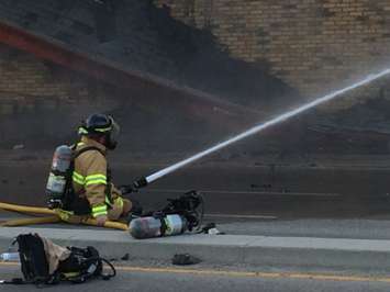 Firefighters respond to a massive blaze at the former Hook's Restaurant at Wharncliffe Rd. and Southdale Rd. in London, May 29, 2018. (Photo by Scott Kitching, BlackburnNews.com)