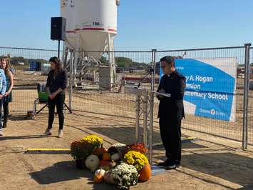 Father Paul Kim, of Sarnia's Bluewater Roman Catholic Family of Parishes, did a Catholic blessing at the site of Sarnia's new Gregory A. Hogan school. October 5, 2022 (Photo by Melanie Irwin)