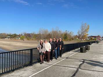 Leamington Mayor Hilda MacDonald, left, and members of Leamington Council at a newly-acquired parcel of waterfront land, November 1, 2022. Photo submitted by Municipality of Leamington.