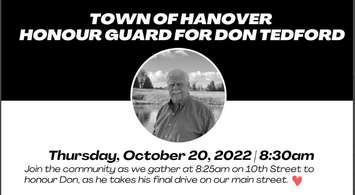 Tweet from the Town of Hanover requests residents, staff, and others to pay their respects to Tedford. Town of Hanover image.