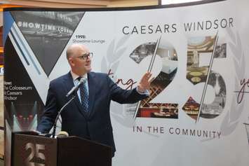 Windsor Mayor Drew Dilkens speaks at the 25th-anniversary kickoff at Caesars Windsor Cosmos Lounge, May 14, 2019. Photo by Mark Brown/Blackburn News.