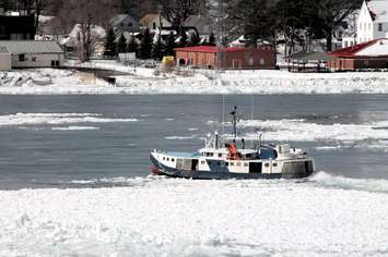 Fishing Trawler stuck in ice Feb 17, 2016. Photo submitted by Rick Smith. 