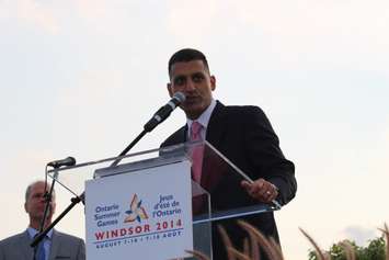 Windsor Mayor Eddie Francis speaks at the Opening Ceremonies of the 2014 Ontario Summer Games. (Photo by Adelle Loiselle.)