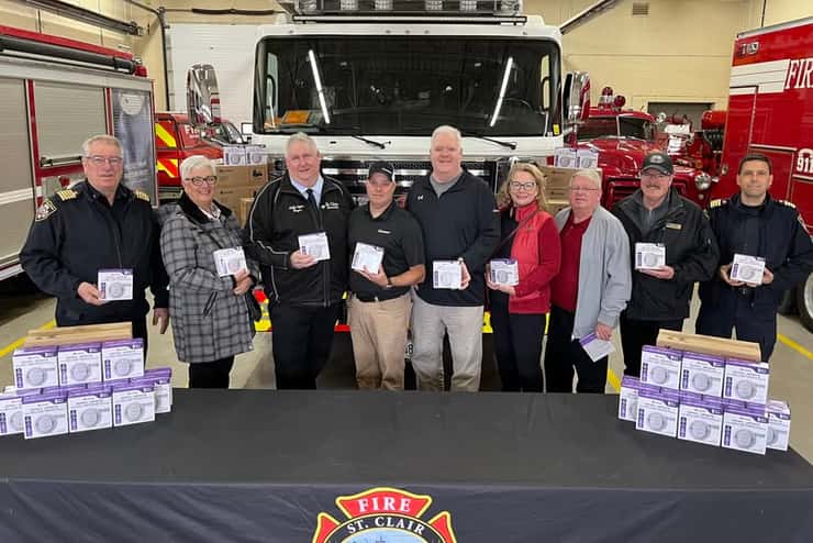 Pictured L-R: St. Clair Township Fire Chief Richard Boyes; Councillor Cathy Langis; Mayor Jeff Agar; Greg Snow, Supervisor, Plant Mechanic, Enbridge Gas; Chris Young, Supervisor, Capital Management & Administration, Enbridge Gas; Councillor Holly Foster; Deputy Mayor Steve Miller; Councillor Pat Brown; and Deputy Fire Chief Andrew McMillan. Submitted.