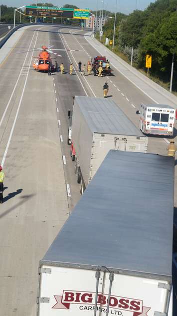 Air Ambulance responds to chain reaction truck crash on 402 Sept 10, 2015 (BlackburnNews.com photo by Dave Dentinger)