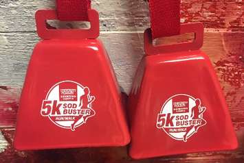 Cowbells for the 5K Sod Buster. (Photo courtesy of Liz Meidlinger, University of Guelph, Ridgetown campus.)