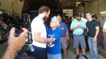 The Stanley Cup festivities started in Seaforth. Ryan O'Reilly gets some last parade pointers from Deirdre O'Reilly.  (Photo by Adam Bell)