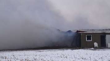 Livestock Barn Fire on Confederation Line in Plympton-Wyoming Jan 31, 2017. BlackburnNews.com photo by Melanie Irwin.