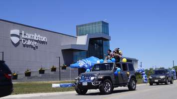 Lambton College 2021 graduates take part in a drive-by parade at the Sarnia school.  16 June 2021.  (BlackburnNews.com file photo)