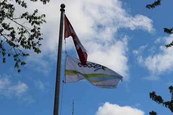 The Town of Essex flies a new flag at Town Hall, May 13, 2015. (Photo by Mike Vlasveld)