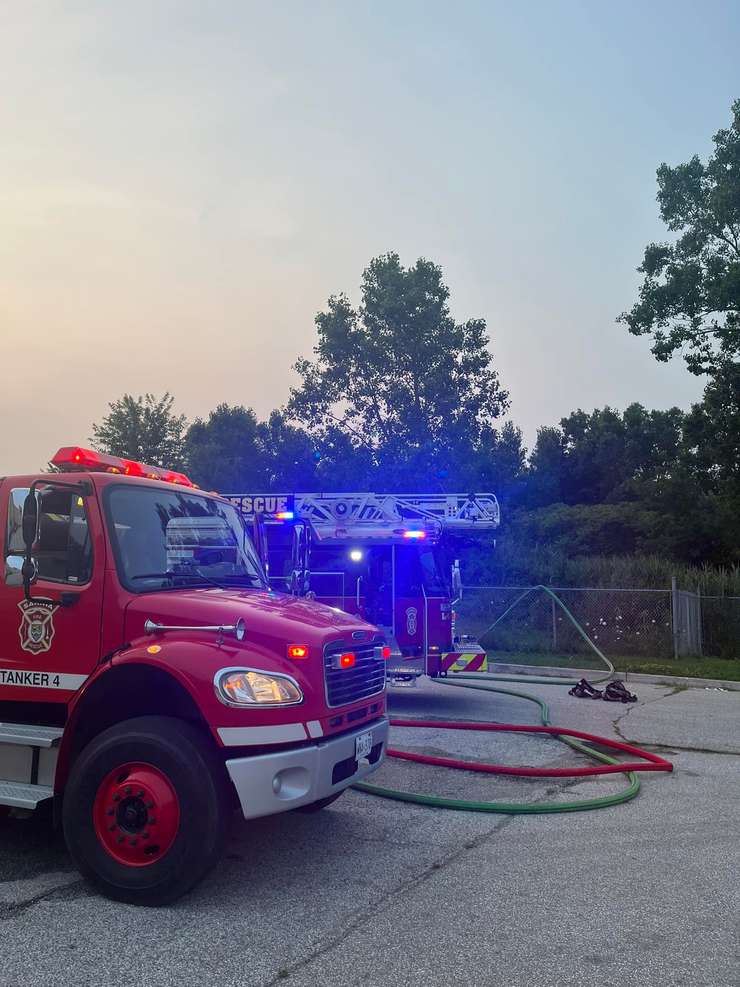 Sarnia Fire responds to a blaze behind Quinn Drive. 31 July 2023. (Photo by Sarnia Fire)