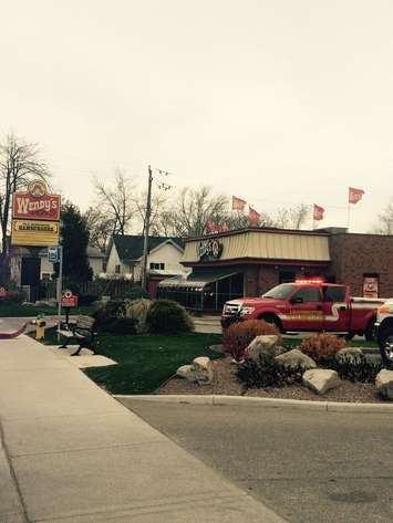 Crews respond to a fire at the Wendy's in Leamington, November 18, 2015. (Photo courtesy Leamington fire/Twitter)
