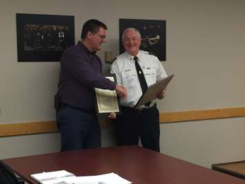 Blackburn Radio's Brian Hinz has been recognized by Sarnia Police Services for creating the Emergency Alert Radio System. December 10, 2015 (BlackburnNews.com Photo by Briana Carnegie)