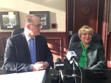 Mayor Drew Dilkens announces Helga Reidel as the new CEO of Enwin, December 18, 2015. (Photo by Maureen Revait) 
