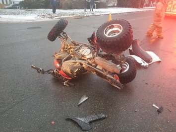 Emergency crews respond to Main Street in Waterford following a two-vehicle crash involving an ATV, December 11, 2018.  (Photo courtesy of the OPP)