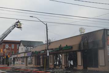 A fire continues to burn at at El Mayor restaurant in Windsor, January 3, 2019. (Photo by Adelle Loiselle)