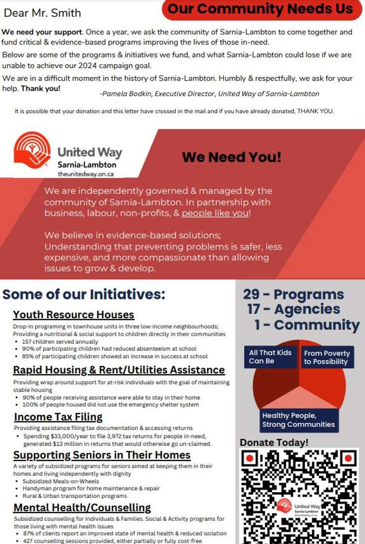 United Way mailer, courtesy of Director of Development and Communications Ryan Doyle. 