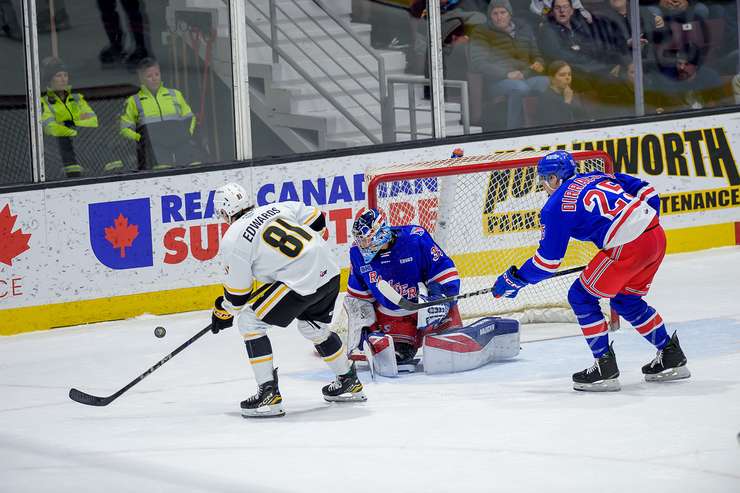 Kitchener Rangers at Sarnia Sting, December 18, 2024. Photo by Metcalfe Photography. 