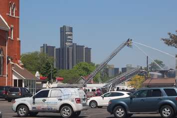 Looking northward towards a fire at Le Chef Restaurant on Wyandotte St. E in Windsor, May 23, 2016.  (Photo by Adelle Loiselle)