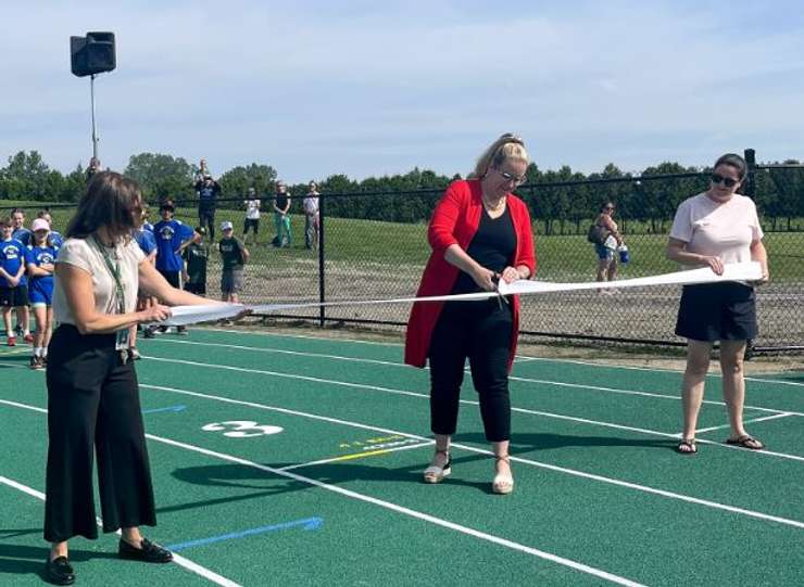 Ribbon cutting at the new track at St. Pat's. June 2024. (Photo courtesy of the St. Clair Catholic District School Board) 
