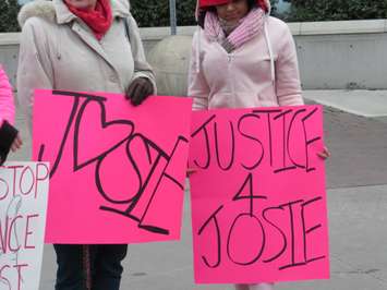 Roughly 100 people marched from Dundas St. to Rectory St. on November 27, 2017, in memory of Josie Glenn who was found murdered the previous month. (Photo by Miranda Chant, Blackburn News) 