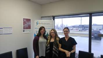 (From left to right) Erika Calhoun, Taitum Sammon and Catherine Willer at the Sarnia Bodystream location for the sites grand opening. February 23, 2018. (Photo by Colin Gowdy, Blackburn News)