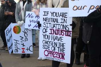 Signs at the Women's March in Windsor January 20, 2018. (Photo by Adelle Loiselle)