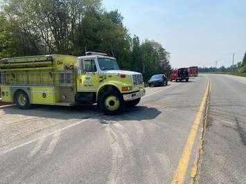 Police close part of Highway 10 in Southgate due to a fire. June 06, 2023. Photo via OPP.