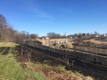 Brush Fire near CN train tunnel in Port Huron April 22/18. Photo courtesy of Port Huron Fire Dept. via twitte