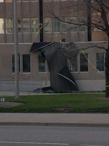 Roof damage due to wind at Sarnia City Hall. (Photo courtesy of Hilary Ryan)