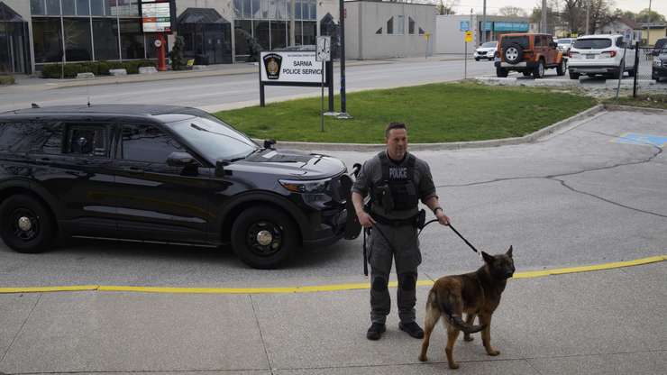 New SPS canine Vader and handler Cst. Shawn Urban. April 23, 2024. (Photo by Natalia Vega)
