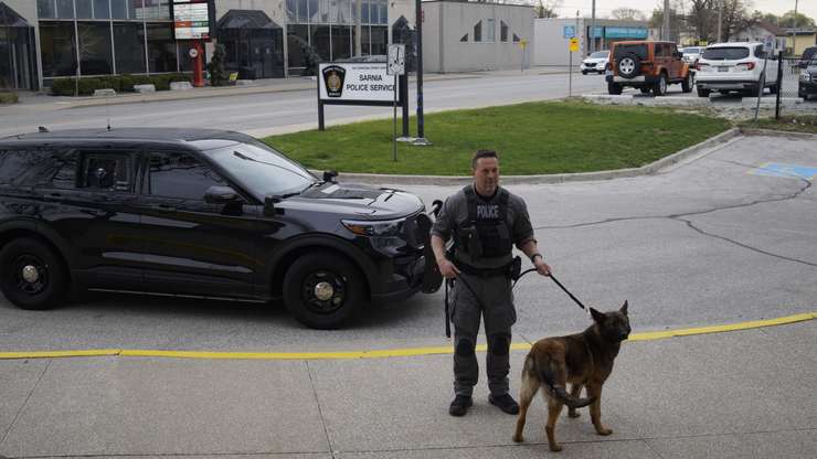 New SPS canine Vader and handler Cst. Shawn Urban. April 23, 2024. (Photo by Natalia Vega)