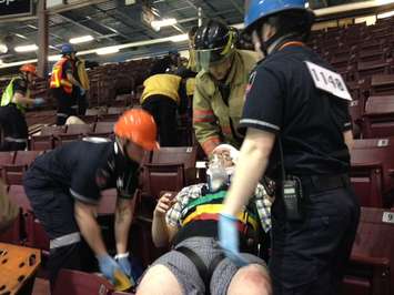 Mass casualty simulation at Sarnia's RBC Centre. April 9, 2015 (BlackburnNews.com photo by Melanie Irwin)