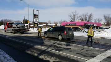 A crash at the intersection of Lacroix St. and Grand Ave. in Chatham, Feb. 10, 2015. (Photo by Jake Kislinsky)
