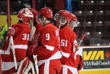 The Windsor Spitfires lose 2-4 against the Sault Ste Marie Greyhounds on November 16, 2014 at the WFCU Centre. (Photo by Jason Viau)