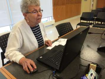 A Leamington resident tries her hand at the new online voting system the municipality will use for the upcoming 2014 election. Photo taken August 27, 2014. (Photo by Ricardo Veneza)