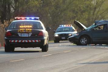 OPP officers investigate a fatal crash on Hwy. 3 near Morse Rd., April 29, 2015. (Photo by Jason Viau)