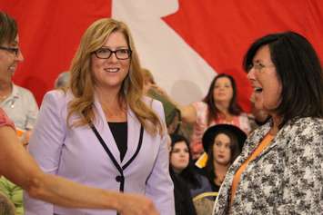 NDP candidates for Essex, Tracey Ramsey (centre), and Windsor-Tecumseh, Cheryl Hardcastle (right), attend an NDP rally in Windsor on July 22, 2015. (Photo by Ricardo Veneza)