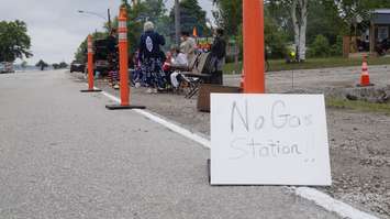 Protestors set up a blockade outside the construction site of a new gas station on St. Clair Pkwy.  June 3, 2021.  (BlackburnNews file photo)