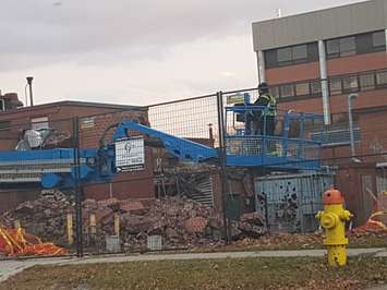 The power stack at the former Sarnia general Hospital site is removed. December, 2017 (Photo by Hilary Ryan)