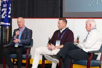 NHL broadcasting legend Ron MacLean participates in a session during the two-day Play For a Cure hockey fundraiser at the Vollmer Complex in LaSalle, April 7, 2022. Submitted photo.