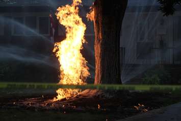 Lightning strikes a gas line in the 1100-block of Belleperche Pl., September 3, 2015. (Photo by Jason Viau)